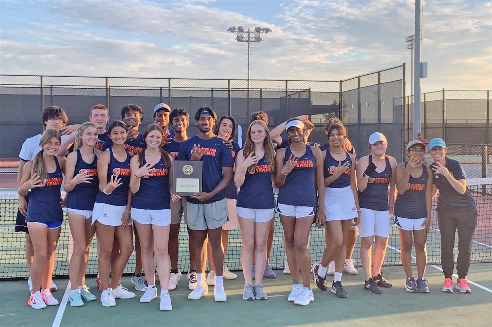 The Bridgeland High School tennis team won the outright district championship for the fourth consecutive year.